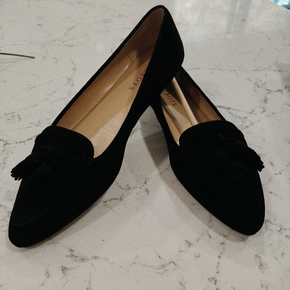 Talbots Black Suede Tassel Loafers. Brand New